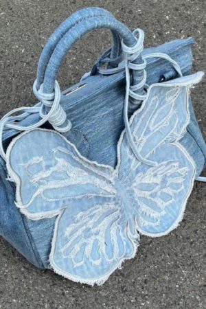 Cute Everyday Outfits, Outfit Inspo Casual Y2K Aesthetic Denim Butterfly Handbag