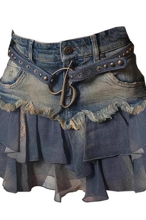 Cute Everyday Outfits, Outfit Inspo Casual Y2K Aesthetic Denim Ruffled Skirt