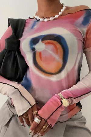 Cute Everyday Outfits, Outfit Inspo Casual Y2K Aesthetic Galaxy Mesh Top