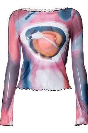 Cute Everyday Outfits, Outfit Inspo Casual Y2K Aesthetic Galaxy Mesh Top