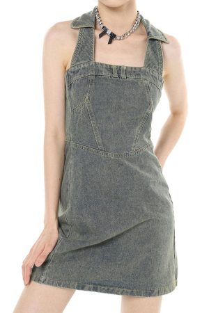 Cute Everyday Outfits, Outfit Inspo Casual Y2K Aesthetic Halter Denim Dress