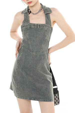 Cute Everyday Outfits, Outfit Inspo Casual Y2K Aesthetic Halter Denim Dress