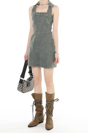Cute Everyday Outfits, Outfit Inspo Casual Y2K Aesthetic Halter Denim Dress