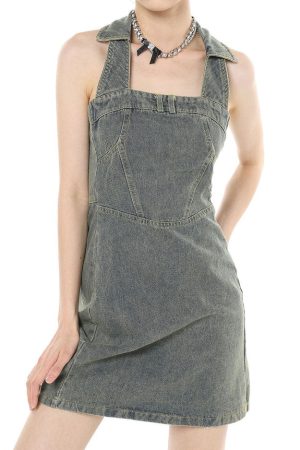 Cute Everyday Outfits, Outfit Inspo Casual Y2K Aesthetic Halter Denim Dress