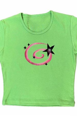 Cute Everyday Outfits, Outfit Inspo Casual Y2K Aesthetic Star Cropped Tee