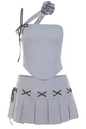 Cute Everyday Outfits, Outfit Inspo Casual Y2K Asymmetrical Top & Pleated Mini Skirt Co-Ord