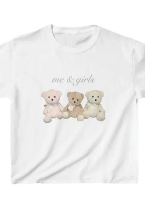 Cute Everyday Outfits, Outfit Inspo Casual Y2K Bears Print Crop Top