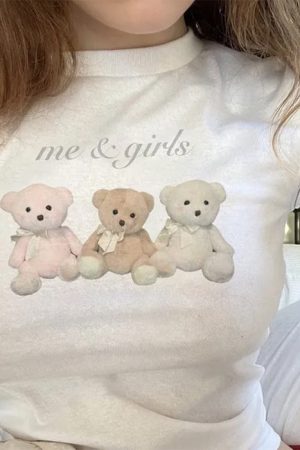 Cute Everyday Outfits, Outfit Inspo Casual Y2K Bears Print Crop Top