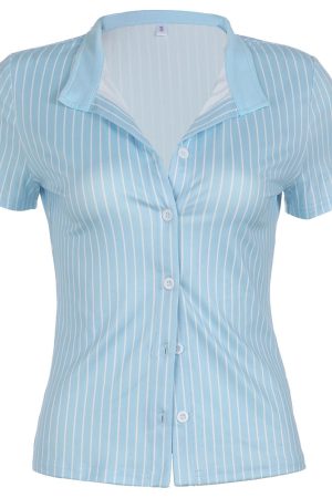 Cute Everyday Outfits, Outfit Inspo Casual Y2K Blue Stripe Fitted Shirt