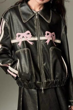 Cute Everyday Outfits, Outfit Inspo Casual Y2K Bow Motorcycle Jacket