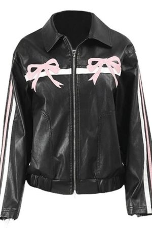 Cute Everyday Outfits, Outfit Inspo Casual Y2K Bow Motorcycle Jacket