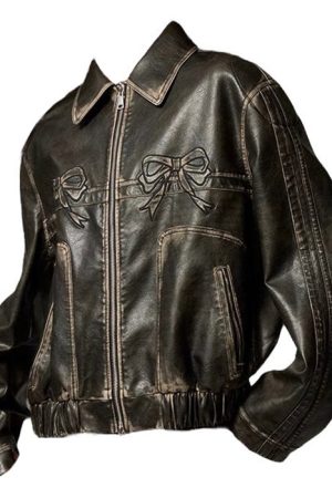 Cute Everyday Outfits, Outfit Inspo Casual Y2K Bow Motorcycle Jacket