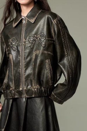 Cute Everyday Outfits, Outfit Inspo Casual Y2K Bow Motorcycle Jacket