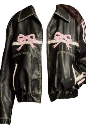 Cute Everyday Outfits, Outfit Inspo Casual Y2K Bow Motorcycle Jacket
