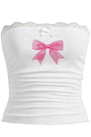 Cute Everyday Outfits, Outfit Inspo Casual Y2K Bowknot Lace Tube Top