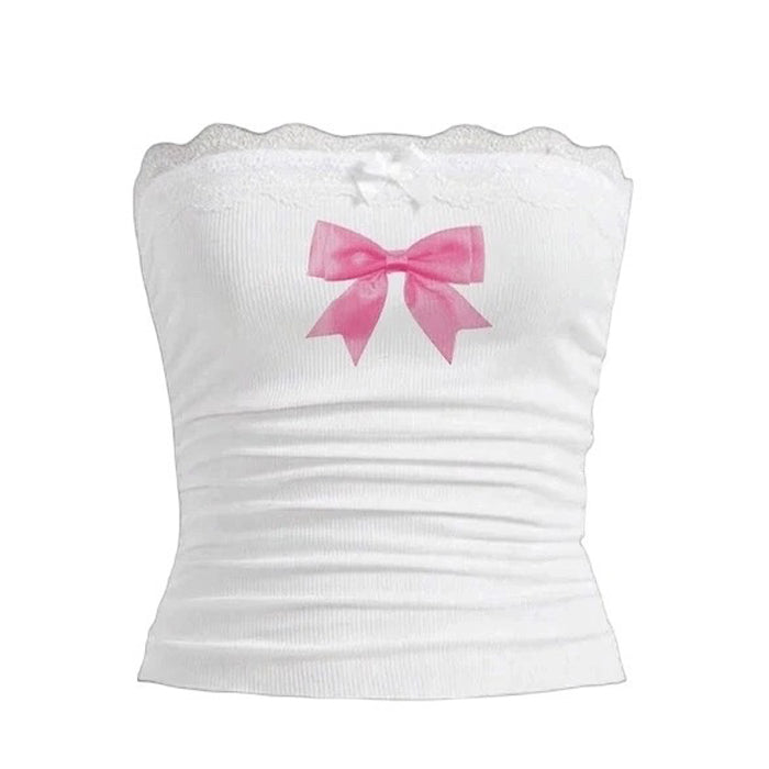 Cute Everyday Outfits, Outfit Inspo Casual Y2K Bowknot Lace Tube Top Cute Everyday Outfits, Outfit Inspo Casual Y2K Bowknot Lace Tube Top