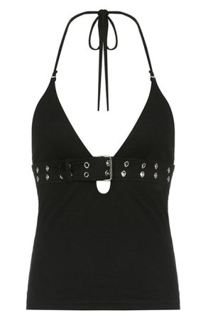 Cute Everyday Outfits, Outfit Inspo Casual Y2K Buckle Halter Top