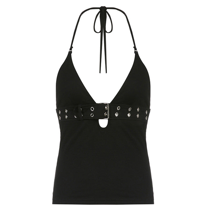 Cute Everyday Outfits, Outfit Inspo Casual Y2K Buckle Halter Top