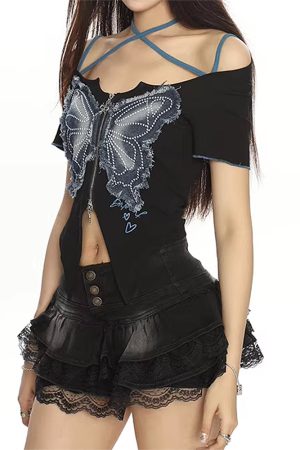 Cute Everyday Outfits, Outfit Inspo Casual Y2K Butterfly Cutout Top