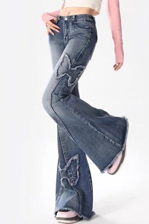 Cute Everyday Outfits, Outfit Inspo Casual Y2K Butterfly Flare Jeans
