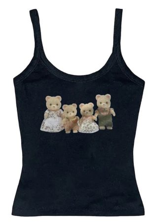 Cute Everyday Outfits, Outfit Inspo Casual Y2K Cute Bears Tank Top
