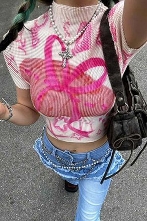 Cute Everyday Outfits, Outfit Inspo Casual Y2K Cutecore Croissant Bow Top