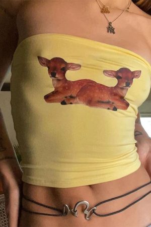 Cute Everyday Outfits, Outfit Inspo Casual Y2K Deer Print Tube Top