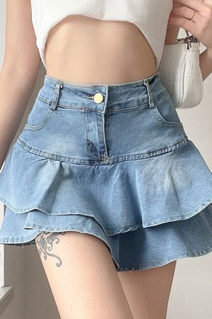Cute Everyday Outfits, Outfit Inspo Casual Y2K Denim Ruffled Skirt