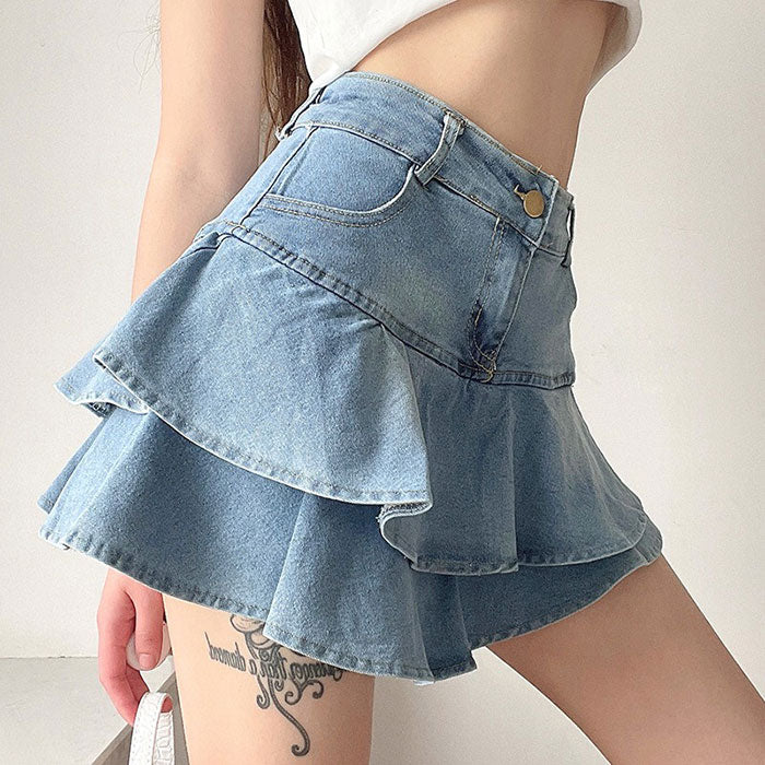 Cute Everyday Outfits, Outfit Inspo Casual Y2K Denim Ruffled Skirt Cute Everyday Outfits, Outfit Inspo Casual Y2K Denim Ruffled Skirt