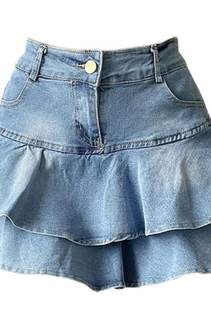 Cute Everyday Outfits, Outfit Inspo Casual Y2K Denim Ruffled Skirt