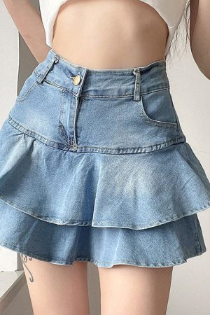 Cute Everyday Outfits, Outfit Inspo Casual Y2K Denim Ruffled Skirt
