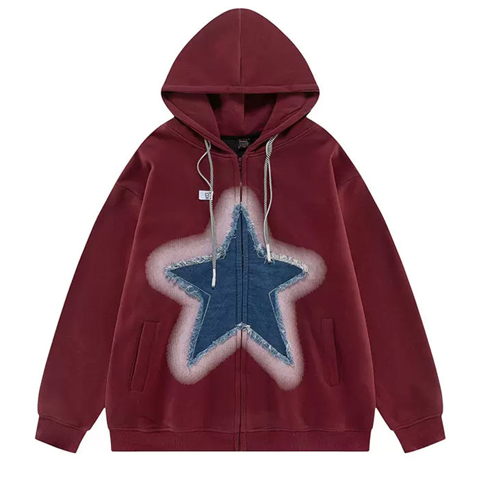 Cute Everyday Outfits, Outfit Inspo Casual Y2K Denim Star Zip Up Hoodie