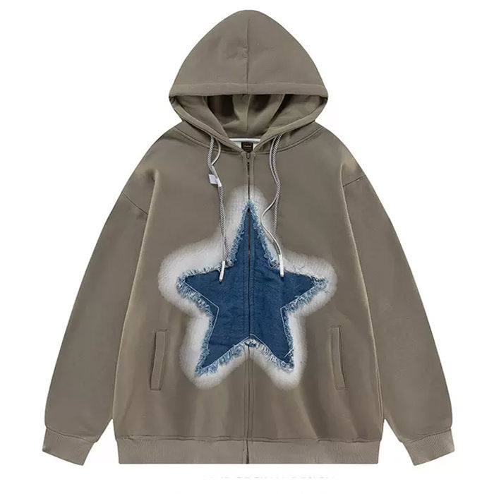 Cute Everyday Outfits, Outfit Inspo Casual Y2K Denim Star Zip Up Hoodie Cute Everyday Outfits, Outfit Inspo Casual Y2K Denim Star Zip Up Hoodie