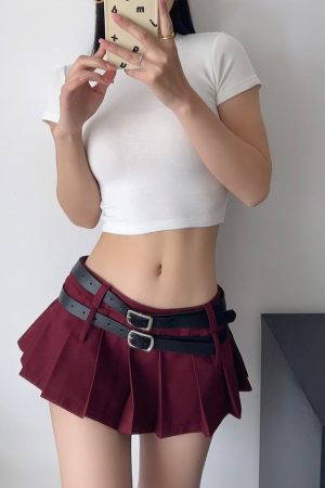 Cute Everyday Outfits, Outfit Inspo Casual Y2K Double-Belt Extreme Micro Skirt