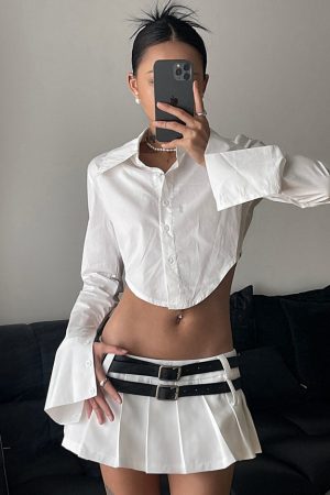 Cute Everyday Outfits, Outfit Inspo Casual Y2K Double-Belt Extreme Micro Skirt