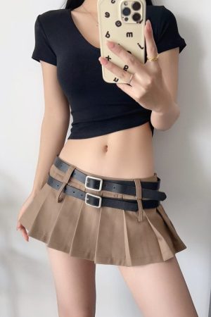 Cute Everyday Outfits, Outfit Inspo Casual Y2K Double-Belt Extreme Micro Skirt