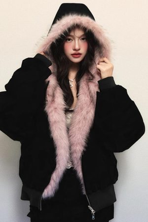 Cute Everyday Outfits, Outfit Inspo Casual Y2K Fur-Lined Zip-Up Jacket
