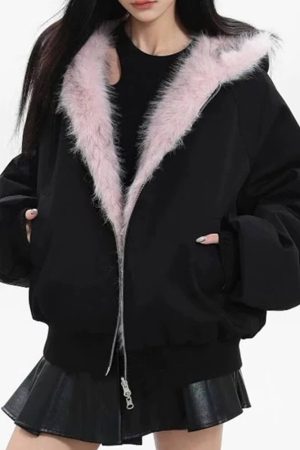 Cute Everyday Outfits, Outfit Inspo Casual Y2K Fur-Lined Zip-Up Jacket