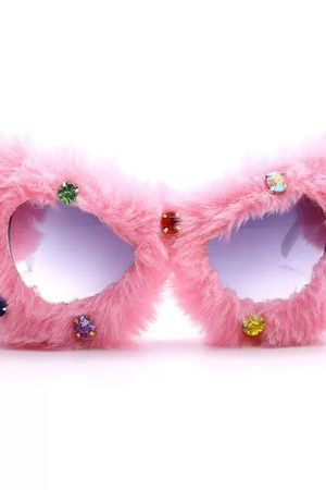 Cute Everyday Outfits, Outfit Inspo Casual Y2K Fuzzy Rhinestone Glasses