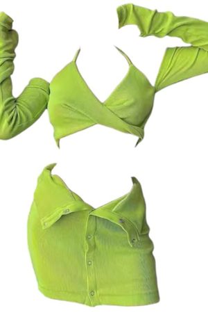 Cute Everyday Outfits, Outfit Inspo Casual Y2K Halter Top with Gloves & Skirt Set