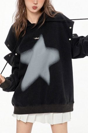 Cute Everyday Outfits, Outfit Inspo Casual Y2K Hoodie with Graffiti Star Print