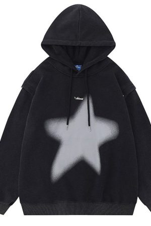 Cute Everyday Outfits, Outfit Inspo Casual Y2K Hoodie with Graffiti Star Print
