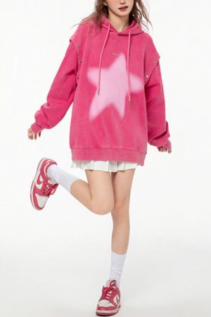 Cute Everyday Outfits, Outfit Inspo Casual Y2K Hoodie with Graffiti Star Print