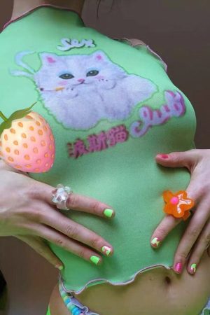 Cute Everyday Outfits, Outfit Inspo Casual Y2K Kitty Crop Top