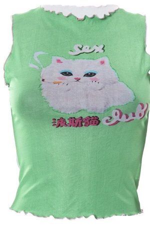 Cute Everyday Outfits, Outfit Inspo Casual Y2K Kitty Crop Top