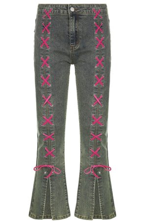 Cute Everyday Outfits, Outfit Inspo Casual Y2K Lace Up Jeans