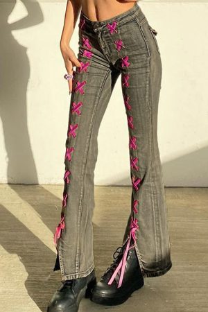 Cute Everyday Outfits, Outfit Inspo Casual Y2K Lace Up Jeans