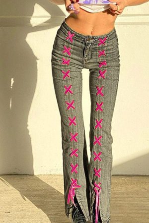 Cute Everyday Outfits, Outfit Inspo Casual Y2K Lace Up Jeans