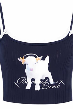 Cute Everyday Outfits, Outfit Inspo Casual Y2K Lamb Print Crop Top