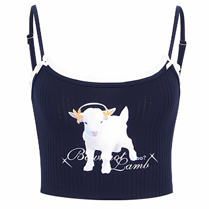 Cute Everyday Outfits, Outfit Inspo Casual Y2K Lamb Print Crop Top Cute Everyday Outfits, Outfit Inspo Casual Y2K Lamb Print Crop Top